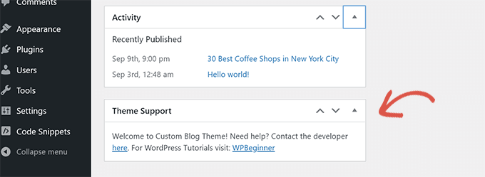 Widget de panel personalizado Widget de panel personalizado
