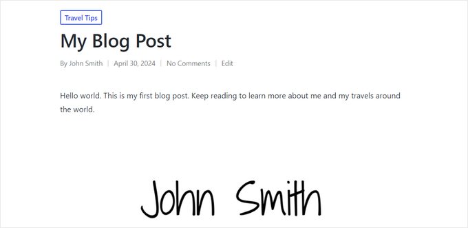 Exemple de signature ajoutée après le contenu de l'article de blog