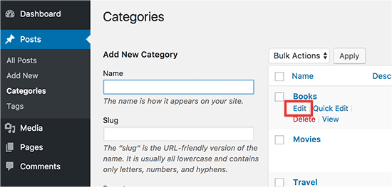 Editing a category Editing a category