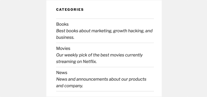 Listar categorías de WordPress con descripción Listar categorías de WordPress con descripción