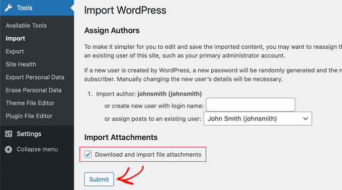 WordPress import settings WordPress import settings