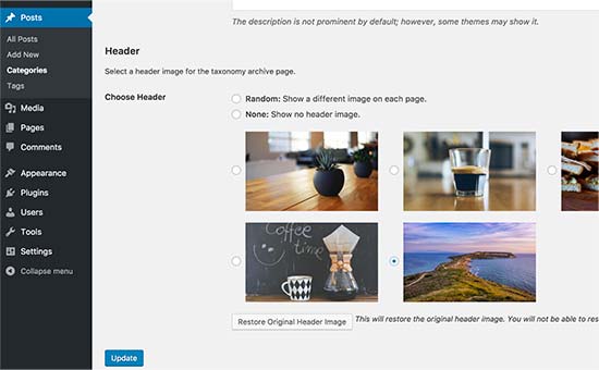 Random or fixed header image for category archive page Random or fixed header image for category archive page