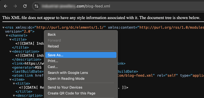 Saving the Wix Site RSS Feed