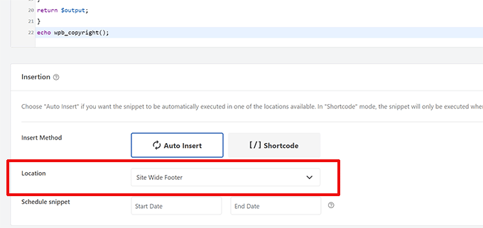 Añadir al pie de página usando WPCode Añadir al pie de página usando WPCode