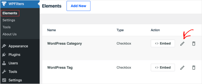 Editing the WPFilters 'WordPress Category' Element