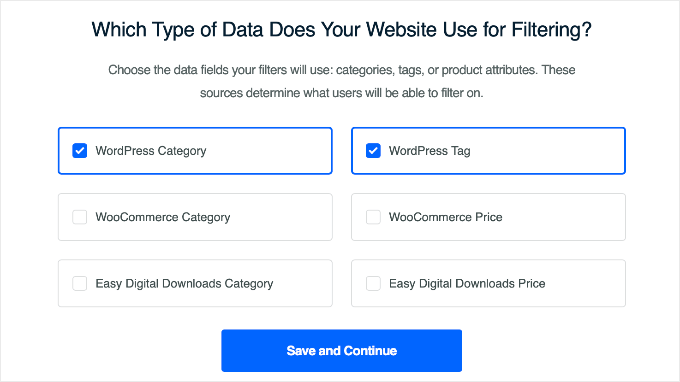 Selecting Data to Filter Using the WPFilters Wizard