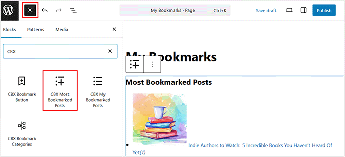Add CBX Most Bookmarked Posts block