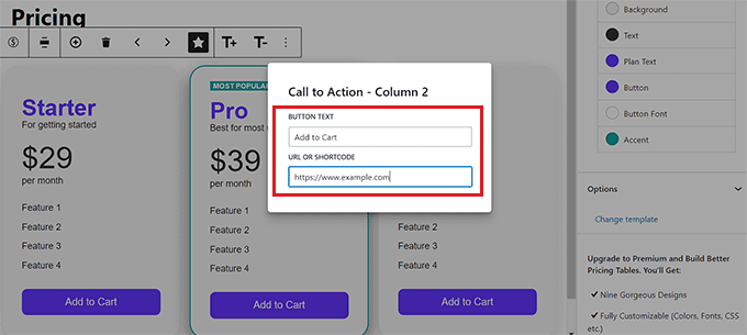 Add button label and URL Add button label and URL