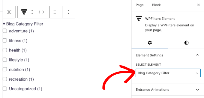 Choosing WPFilters element from dropdown Choosing WPFilters element from dropdown