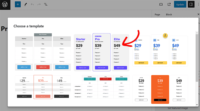 Choose pricing table template Choose pricing table template