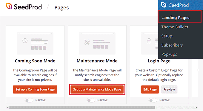 Set up a maintenance mode page Click the Set up maintenance mode page button