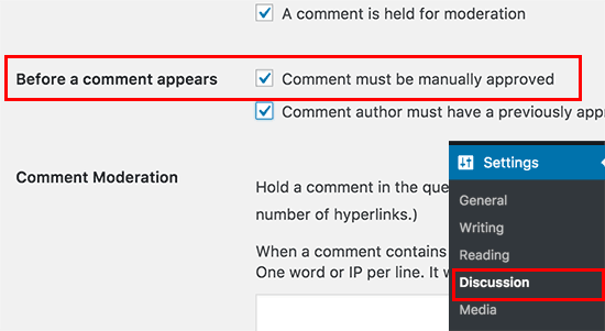 Enable comment moderation in WordPress Enable comment moderation in WordPress