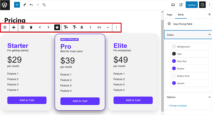 Edit pricing table Edit pricing table