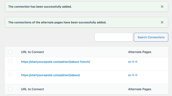 Success Message in Hreflang Manager