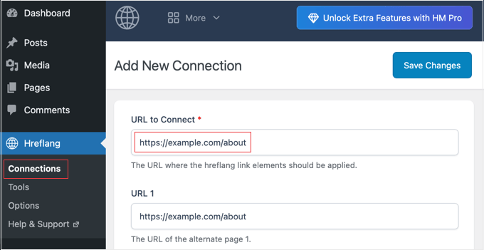 Adding a URL to Connect in Hreflang Manager