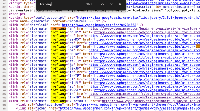 Viewing Page Source for Hreflang Tags