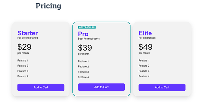 pricing table preview pricing table preview