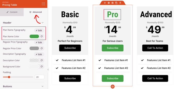 Customize Your Pricing Table Blocks Using the Advanced Tab Customize Your Pricing Table Blocks Using the Advanced Tab