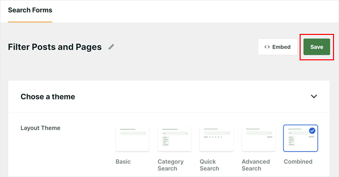 Speichern des benutzerdefinierten SearchWP-Suchformulars