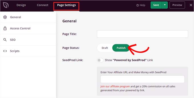 Publish your maintenance mode page Toggle page status to publish and click the X icon to exit