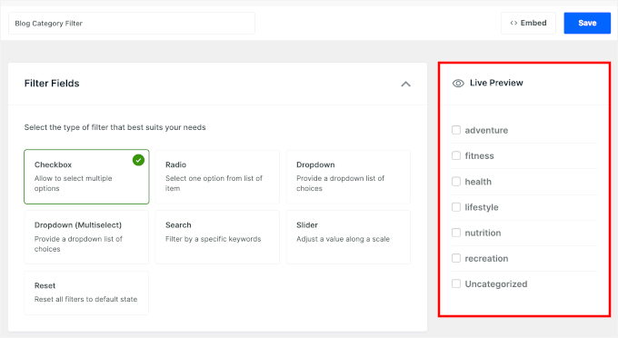 Live preview of the WPFilters element Live preview of the WPFilters element