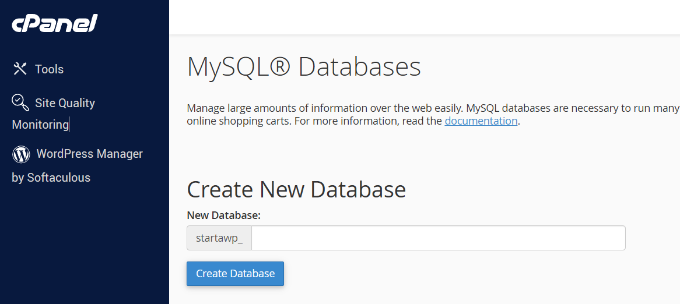 Create new database Create a new database