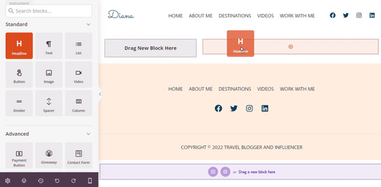 Drag and drop headline block onto author profile page Drag and drop headline block onto author profile page