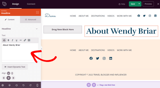 Edit the headline block Edit the headline block