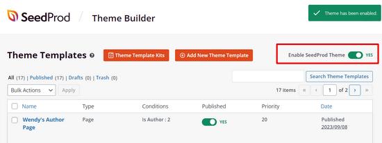 Enable SeedProd theme Enable SeedProd theme
