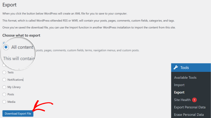 wpexportfile Export files from wordpress