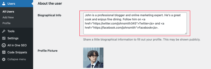 Adding HTML Social Links to the User Bio Adding HTML Social Links to the User Bio