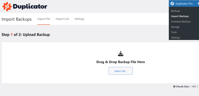 Import backup files duplicator Import backup files duplicator