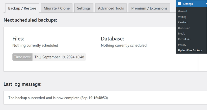 Open UpdraftPlus settings Open UpdraftPlus settings