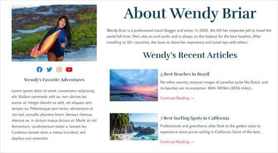 Example of custom author profile page created with SeedProd Example of custom author profile page created with SeedProd