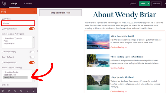 Configure Posts block for author page Configure Posts block for author page