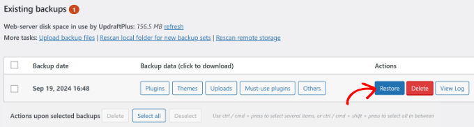 Select backup file and restore Select backup file and restore
