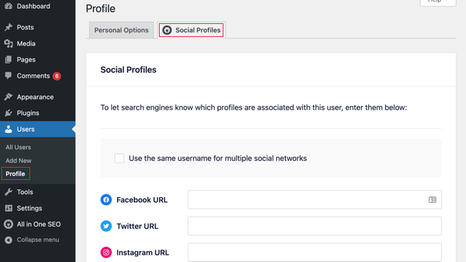 All in One SEO Social Profiles Tab All in One SEO Social Profiles Tab