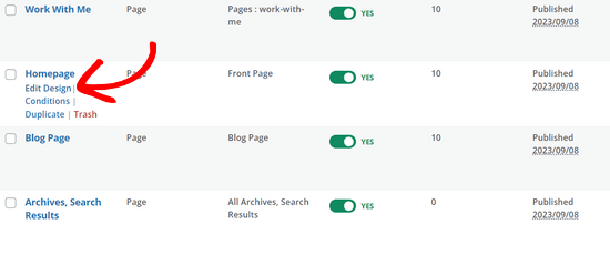 Click Edit Design link to customize each template part Click Edit Design link to customize each template part