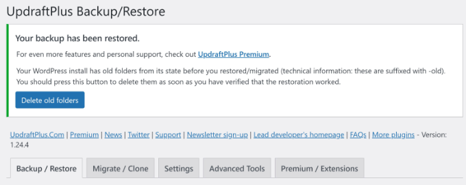 View restore success message and delete old folders View restore success message and delete old folders