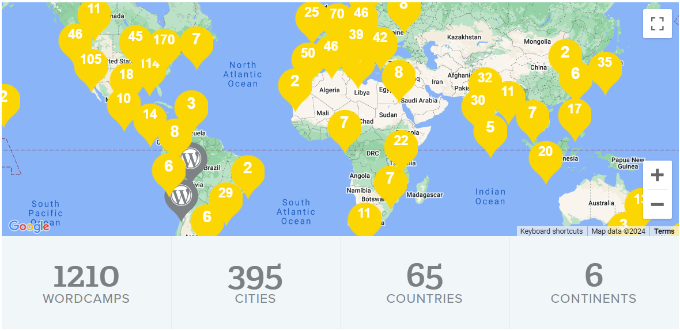 WordCamp events around the world Number of WordCamps