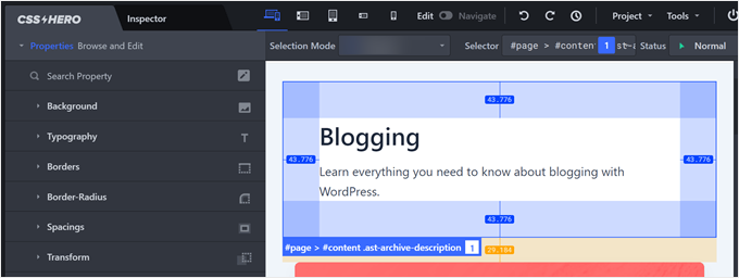 Selecting a block in CSS Hero Selecting a block in CSS Hero