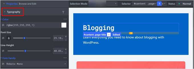 The Typography settings in CSS Hero The Typography settings in CSS Hero
