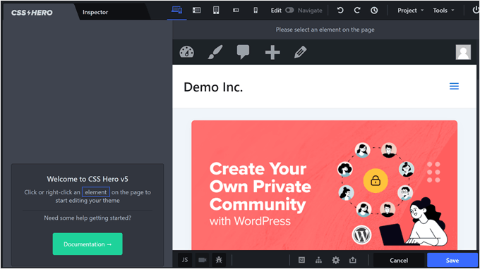 The CSS Hero interface The CSS Hero interface