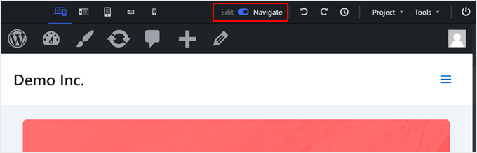 Activating the Navigate mode in CSS Hero Activating the Navigate mode in CSS Hero