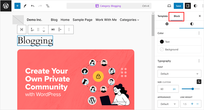 The Block styles setting sidebar in FSE The Block styles setting sidebar in FSE