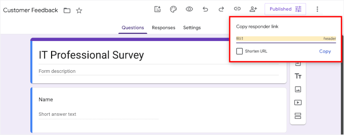 GoogleフォームのURLを取得する