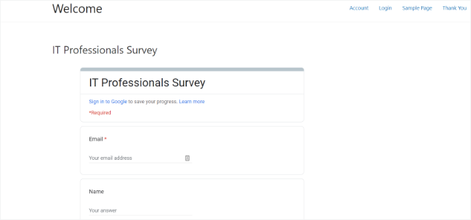 Google form preview in WordPress Google form preview in WordPress