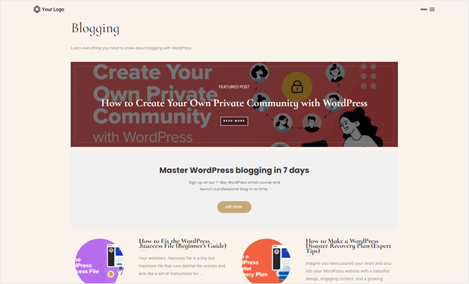 Blogging category page example in Thrive Architect Blogging category page example in Thrive Architect