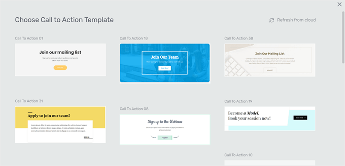 Choosing a call-to-action element in Thrive Architect Choosing a call-to-action element in Thrive Architect