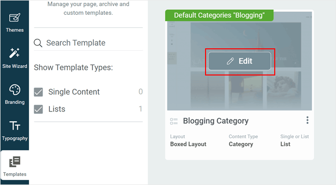 Editing a category template in Thrive Architect Editing a category template in Thrive Architect